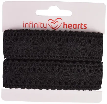 Nastro di pizzo Infinity Hearts in poliestere 25mm 11 Nero - 5m