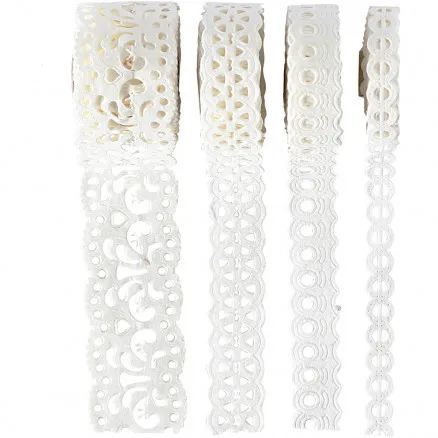 Pizzo di carta, bianco, L: 8-23 mm, 2 m/ 4 pz.