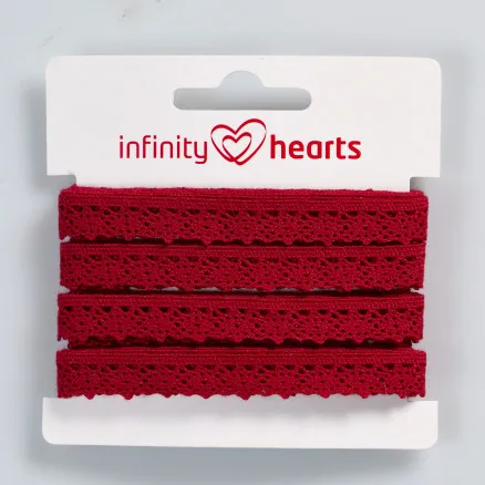 Infinity Hearts Nastro di pizzo in poliestere 11mm 10 Rosso vino - 5m