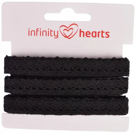 Nastro di pizzo Infinity Hearts in poliestere 11mm 11 Nero - 5m