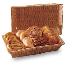 Cestino per il pane, rettangolare, intreccio in plastica marrone chiaro, 41x28x8 cm