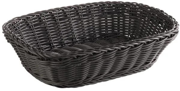 Fuori produzione: Cestino per il pane, rettangolare, intreccio di plastica nera, 26,5x19xH7 cm