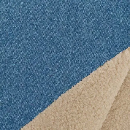 Tessuto denim con pelliccia 150cm 007 - Blu