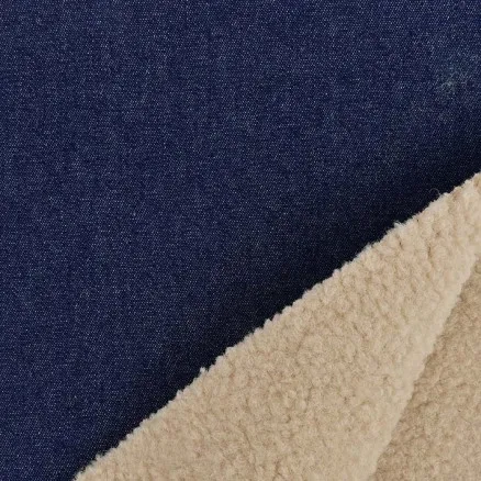 Tessuto denim con pelliccia 150cm 008 - Blu scuro