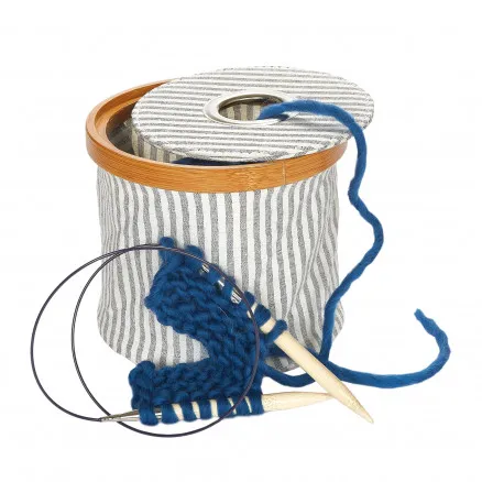 Ciotola per filati Prym in tessuto canvas grigio chiaro/bianco 16cm ×13,5cm